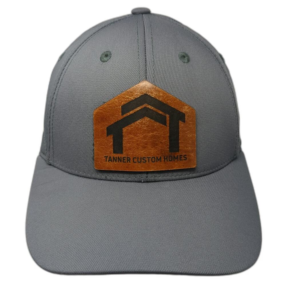 OGIO Baseball Cap Gray M Tanner Custom Homes Leather Patch Fitted Stretch Hat